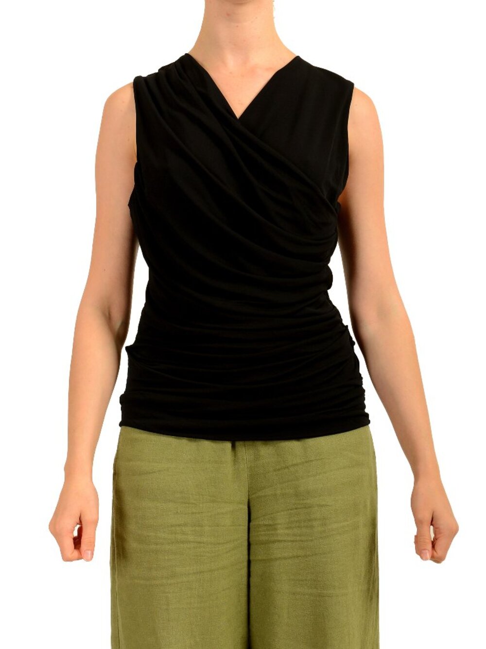 Hugo Boss Women's "Eluvi" Stretch Ruffled V-Neck Blouse Top US M IT 42
